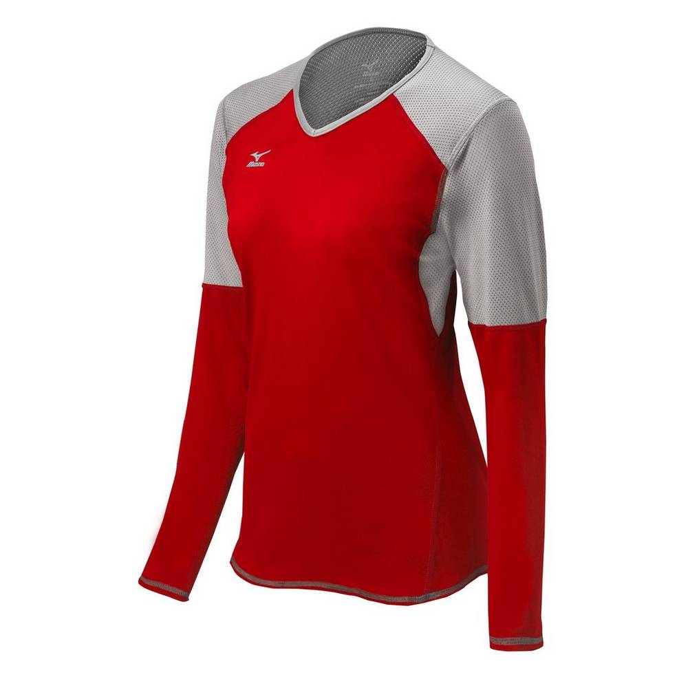 Mizuno Techno VI Long Sleeve Női Mezek Piros/Titán/Szürke KAW137685